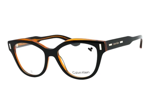 Montura Calvin Klein ojo de gato de acetato negro con interior naranja